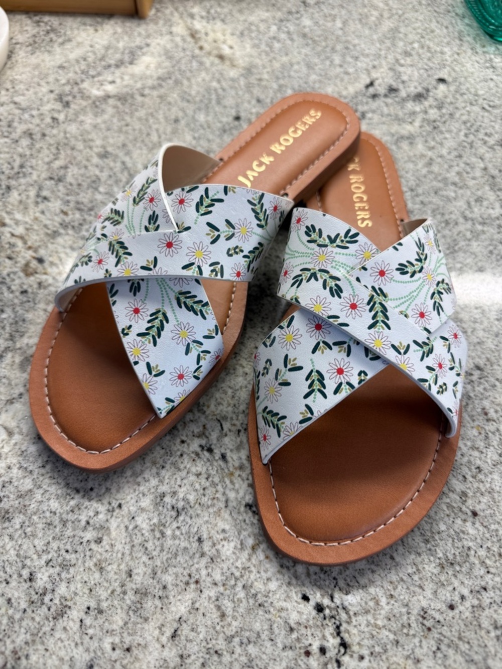 Jack Rogers White Floral Crisscross Slide Sandals